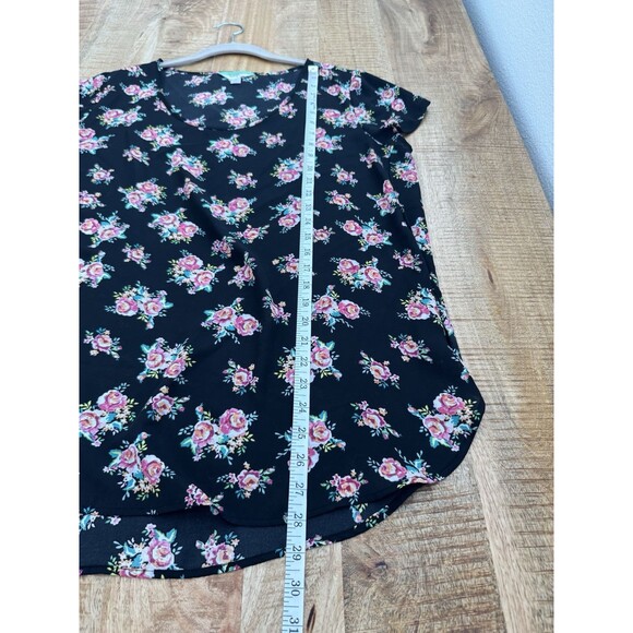 Decree Women's Black Floral Short Sleeve Chiffon Blouse Round Neck Size XL - Picture 10 of 10